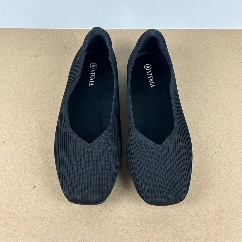 Vivaia Margot Square Toe Flats Womens 8 EU 39 Black Slip On